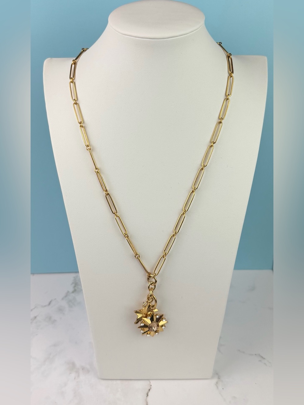 Ann Taylor Gold Tone Celestial Star Charm Pendant Paperclip Link Chain Necklace